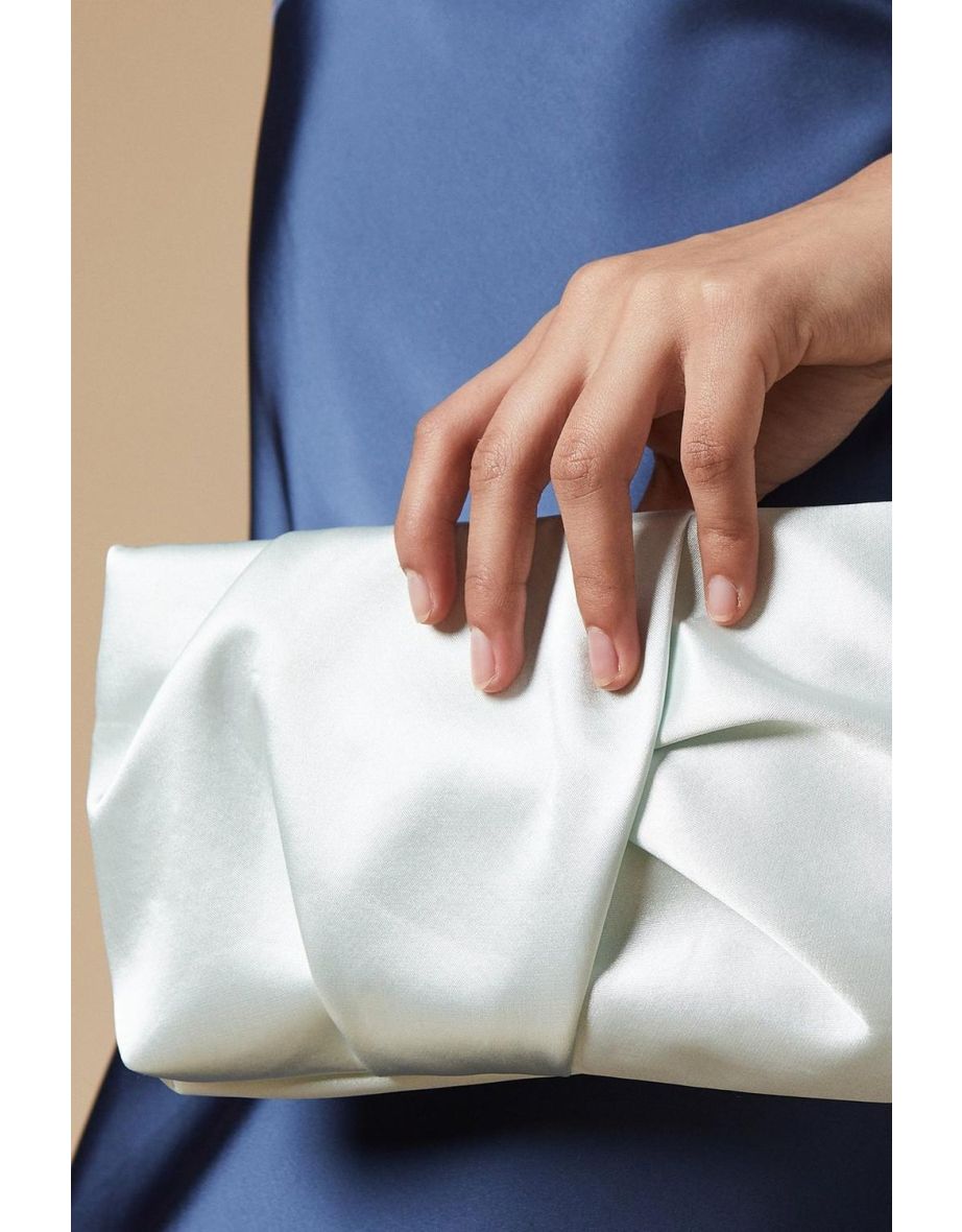 Ruched Satin clutch Bag with Removable Shoulder Strap - 2
