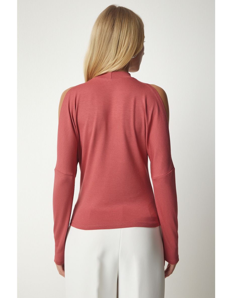 Women's Dry Rose Standing Collar Open-Shoulder Knitwear Blouse - 5