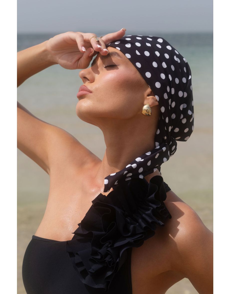 Alara | Black Polka Dot Chiffon Scarf - 2