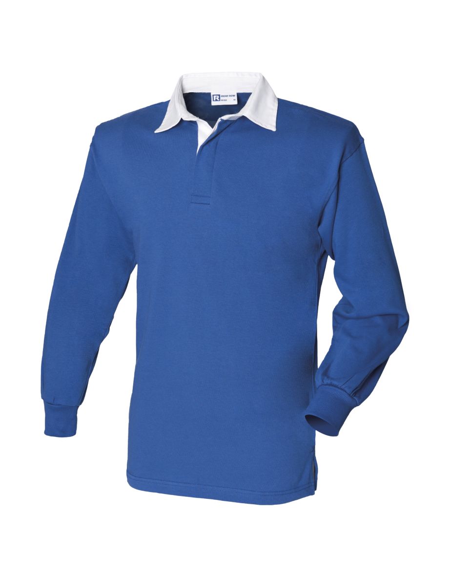 Front Row Long Sleeve Classic Rugby Polo Shirt - Royal/White