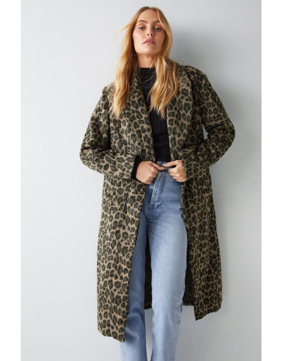 Leopard Print Wool Look Coat