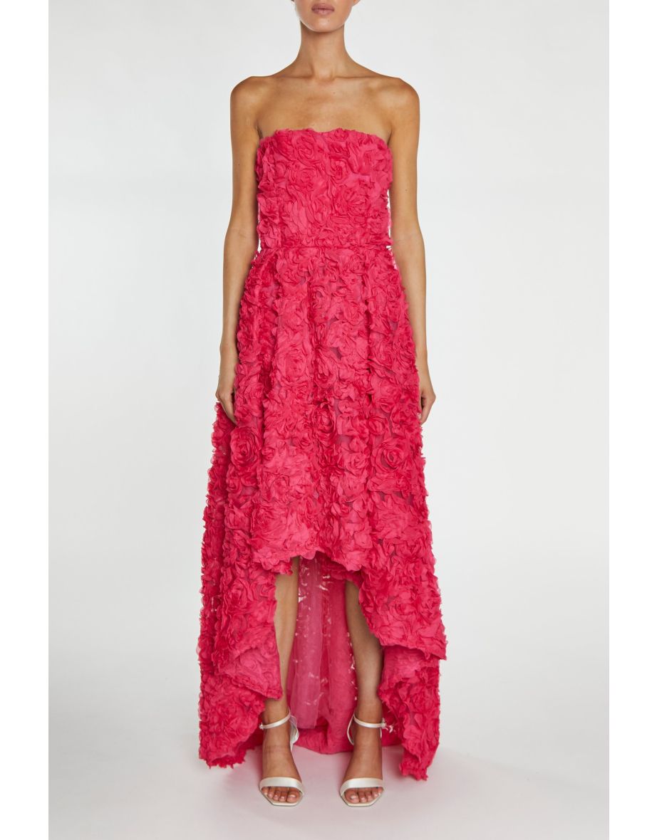 Eden Bright-Pink 3D Applique Strapless Hi-Low Dress