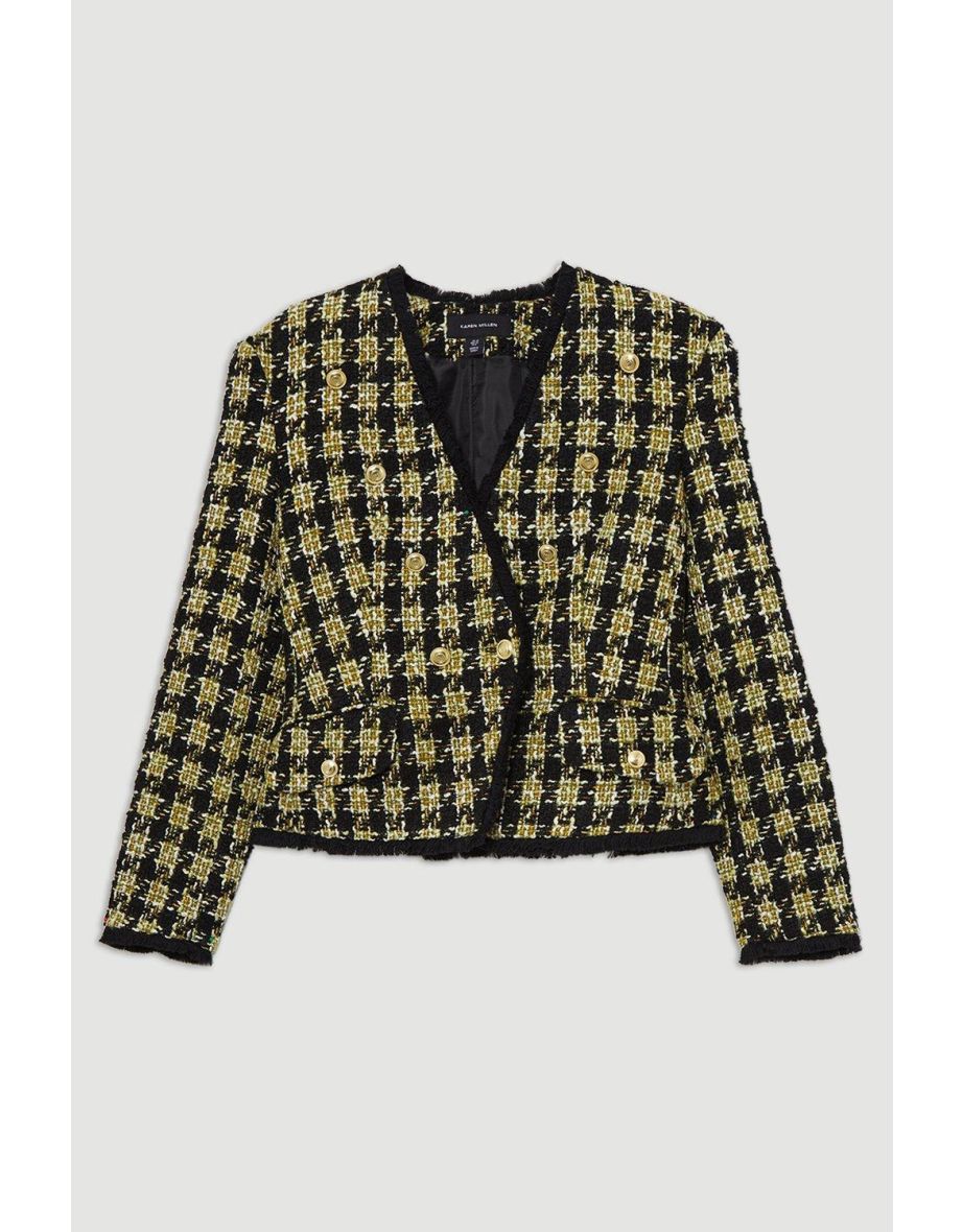Wool Blend Check Tailored Asymmetric Jacket - 3