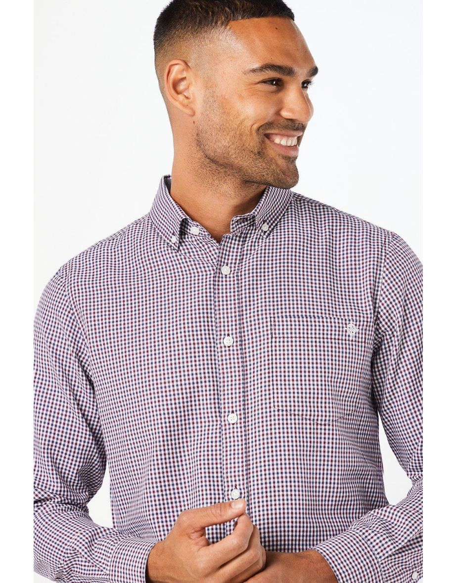 Gingham Check Long Sleeve Shirt - burgundy - 3