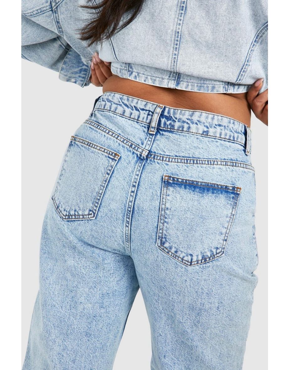 Plus Pleated At Waist Roll Hem Mom Jeans - acid wash light blue - 3