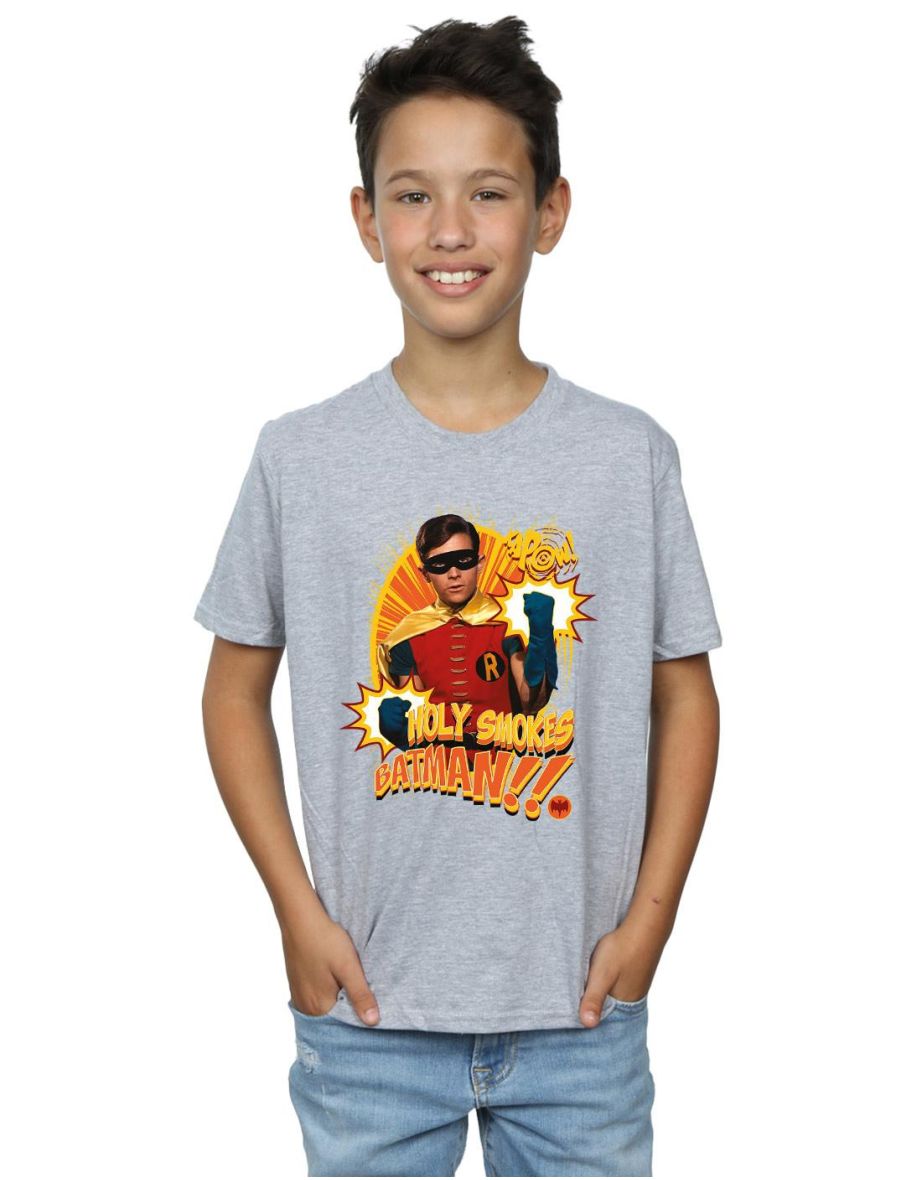 DC Comics Boys Batman TV Series Holy Smokes T-Shirt - Sports Grey