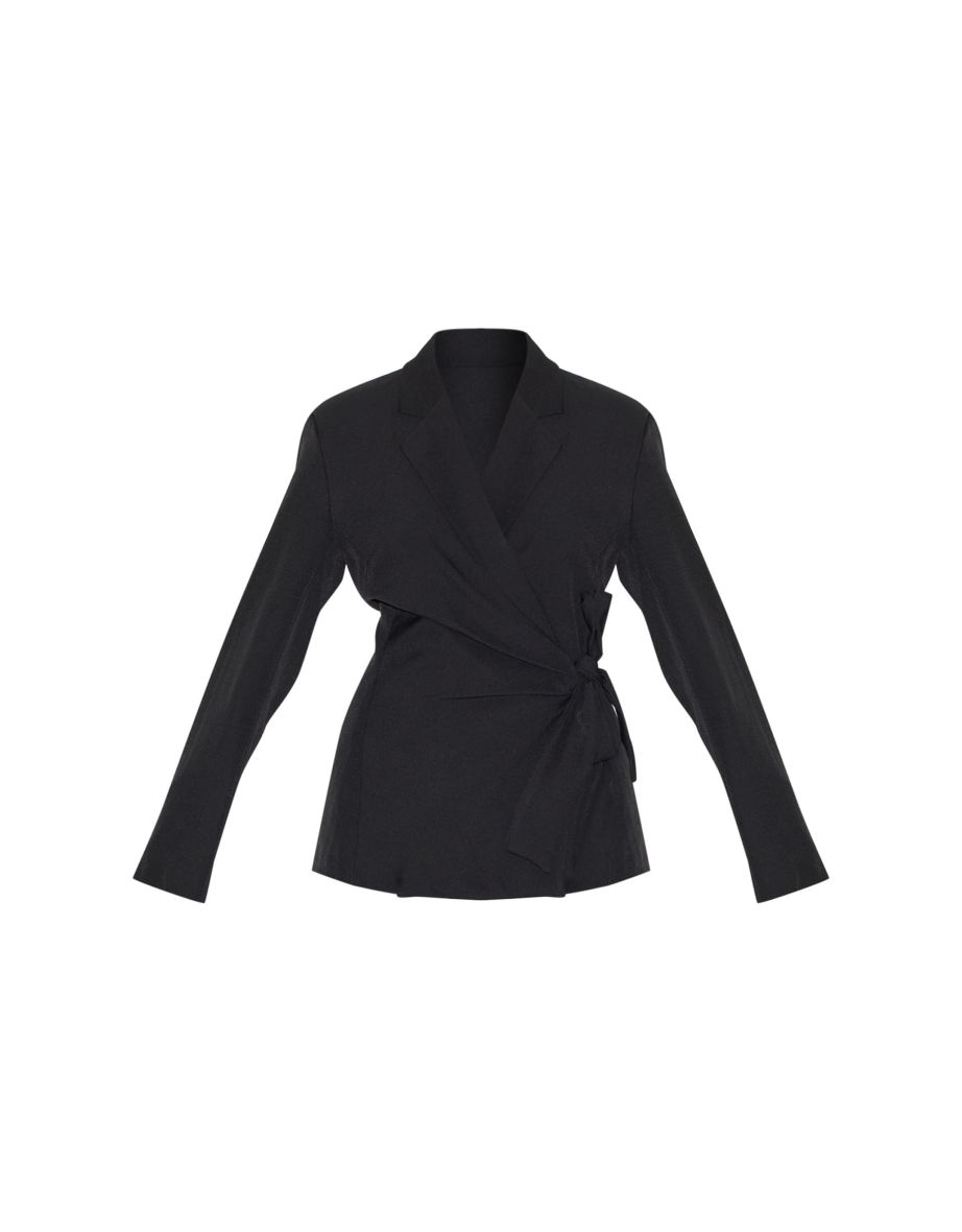 Black Tie Front Structured Blazer - 4