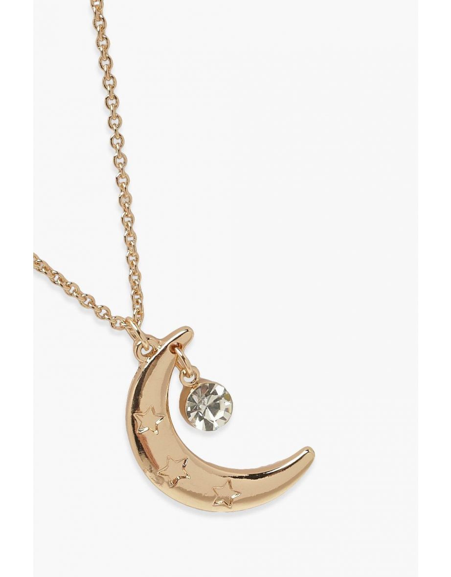 Moon & Gem Necklace  - gold - 1