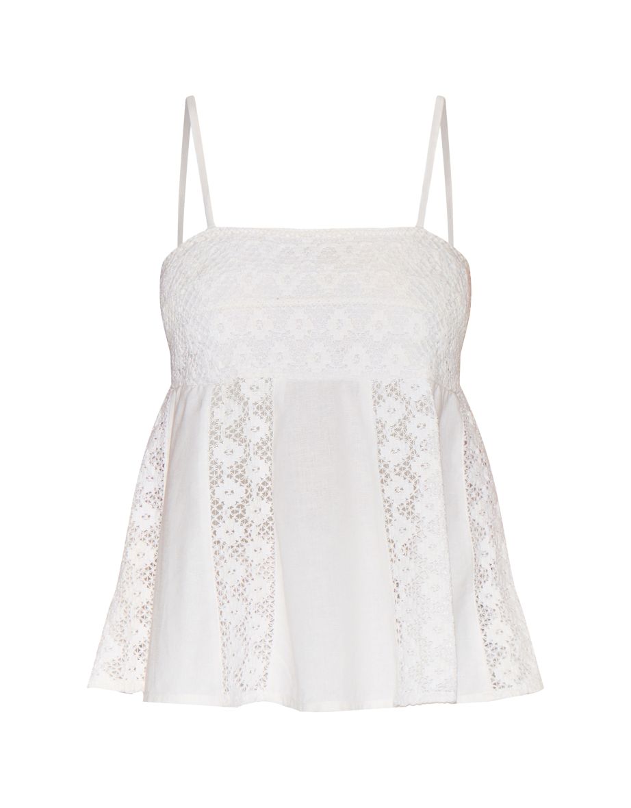 Petite White Linen Look Crochet Side Detail Top - 4