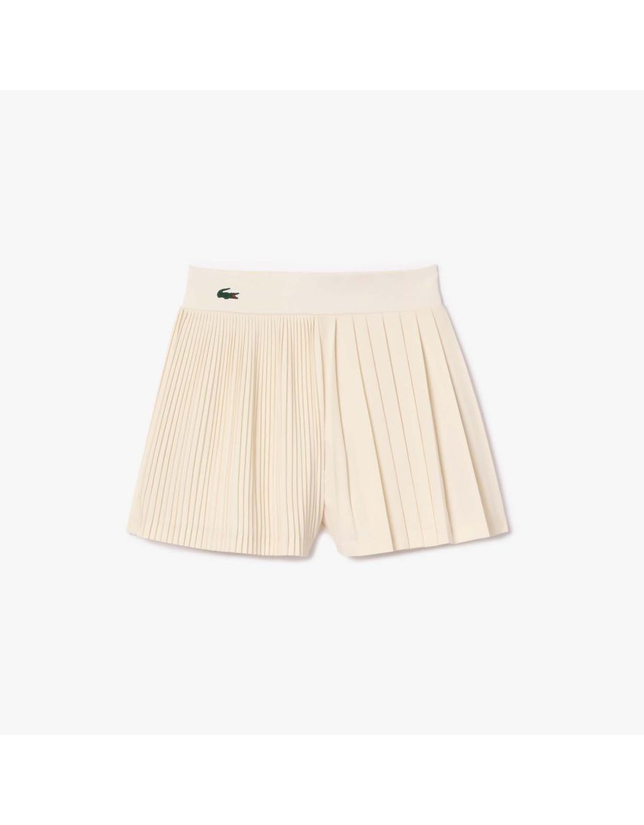 Women's Lacoste Sport Pleated Lined Tennis Shorts in Cream