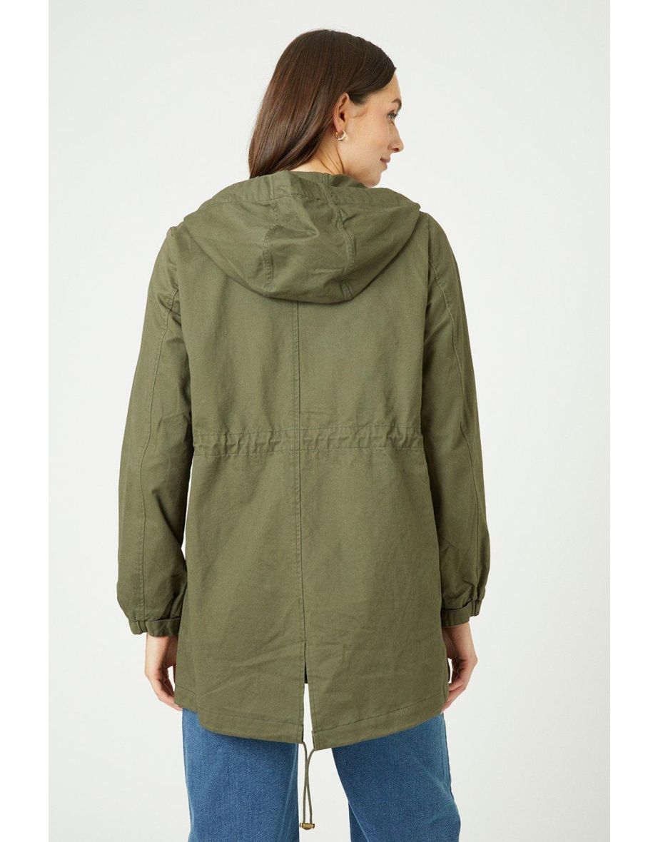 Drawstring Waist Hooded Jacket - khaki - 2