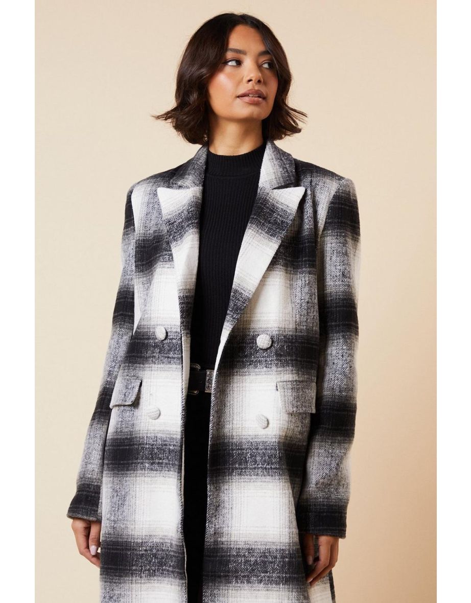 Tall Wool Check Double Breasted Maxi Coat - 3