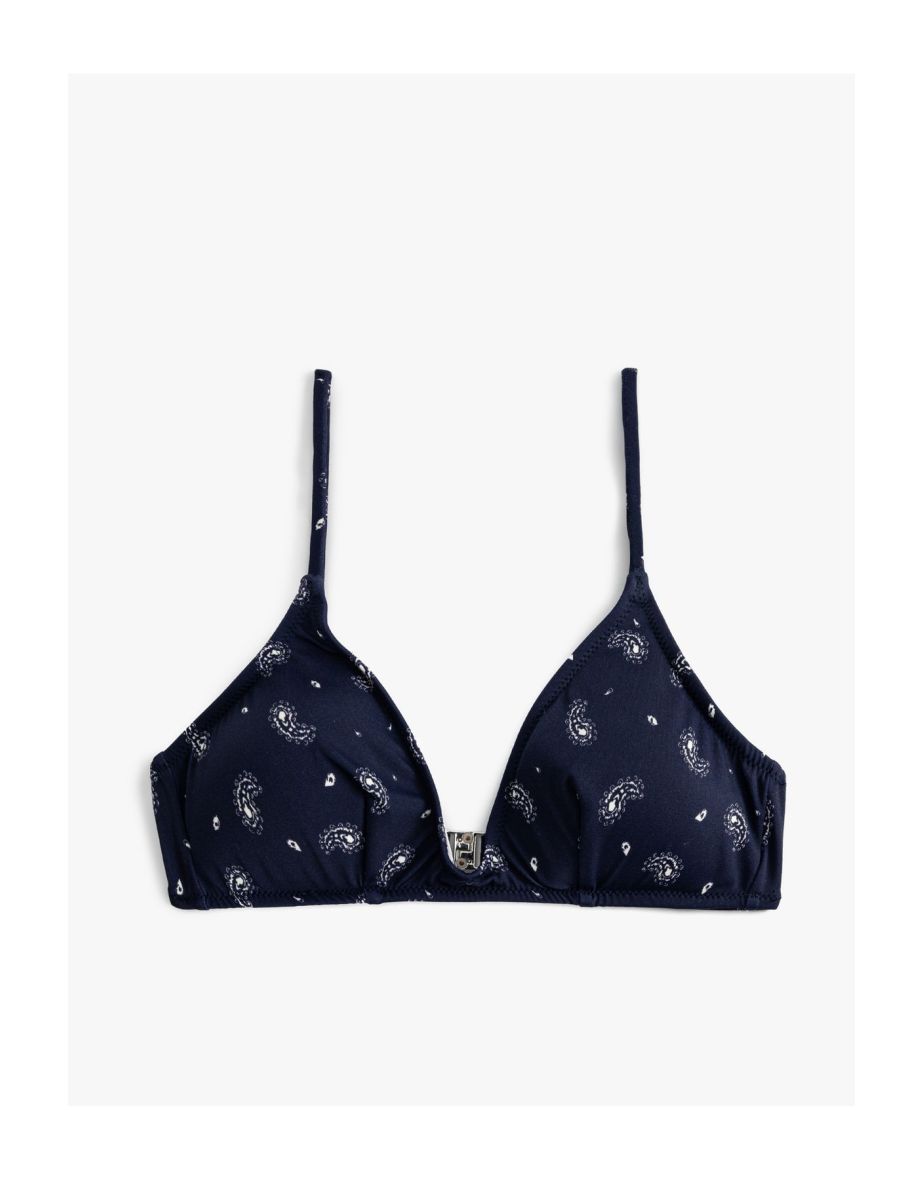 Strap Triangle Bikini Top with Back Clasp and Padded Lining