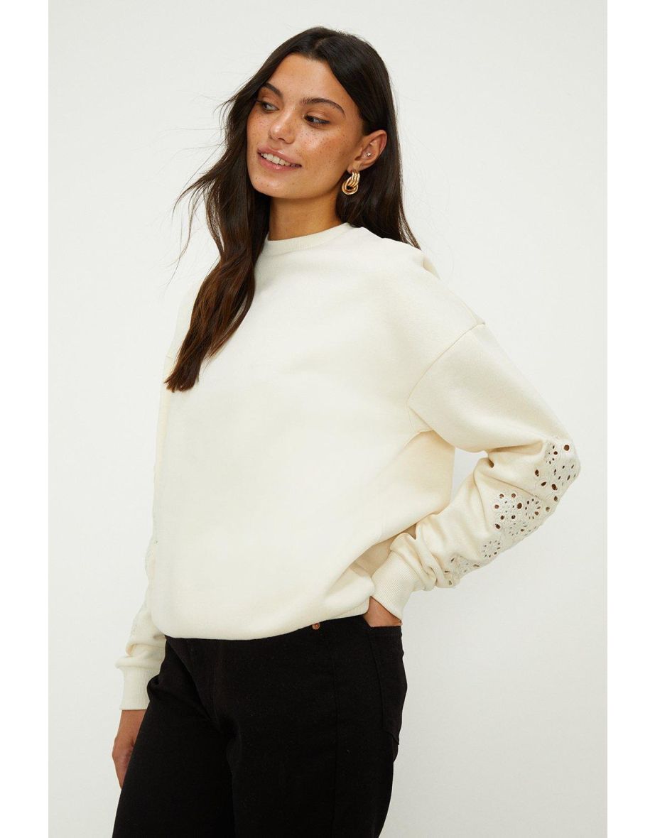 Embroidered Cutwork Crew Neck Sweatshirt