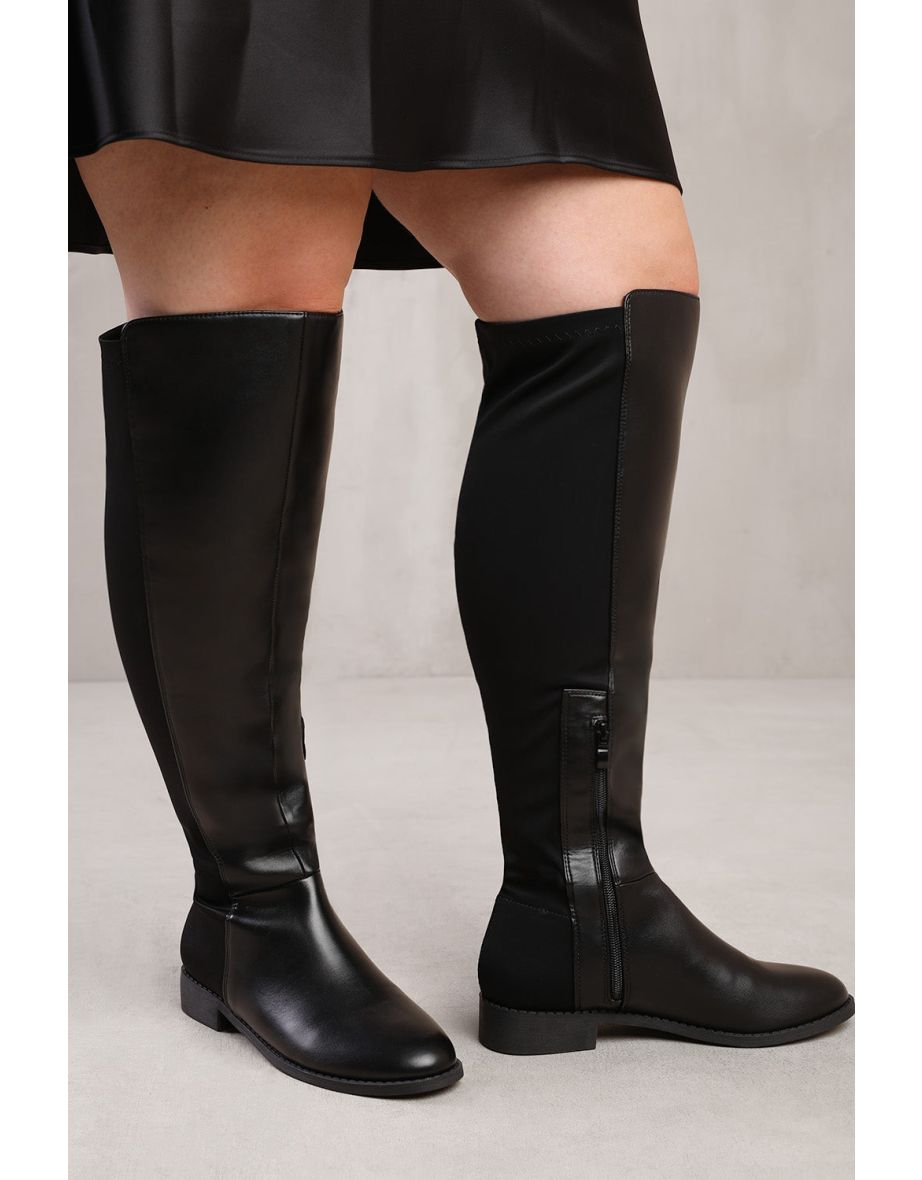 DIEM STRETCH WIDE CALF OVER THE KNEE BOOTS IN WIDE E FIT IN BLACK FAUX LEATHER - 3