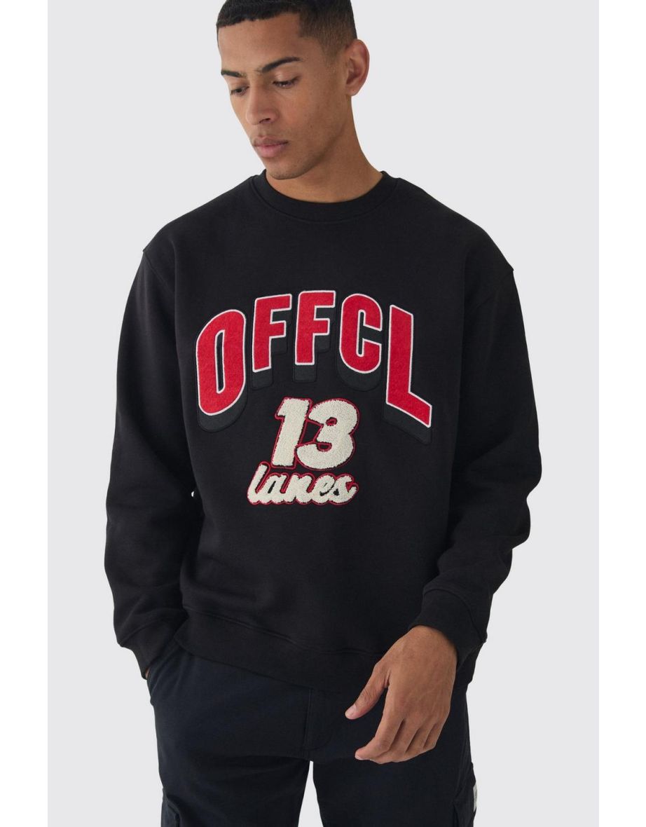 Oversized Varsity Applique OFCL Sweatshirt - black