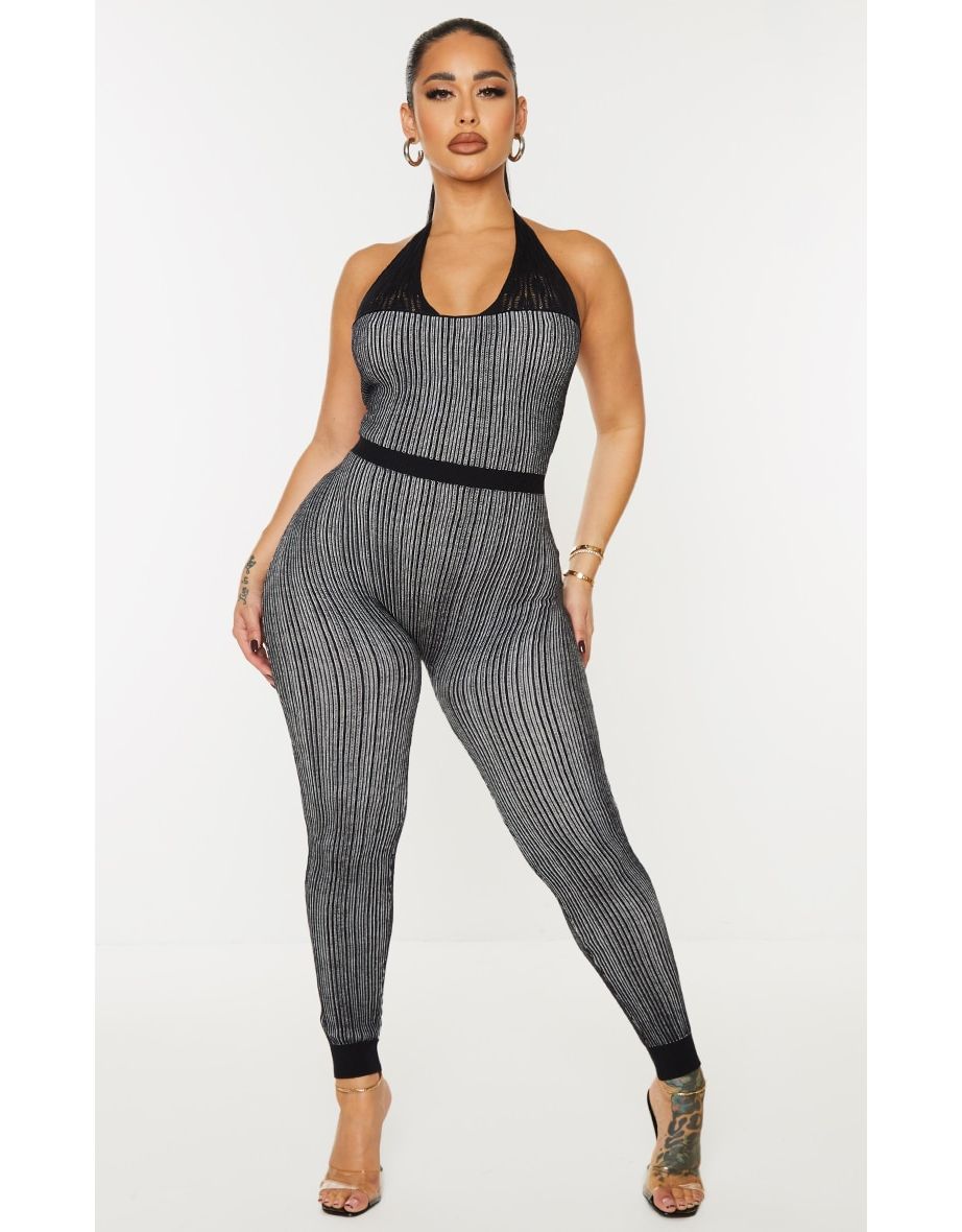 Shape Monochrome Knit Underbust Detail Halterneck Jumpsuit