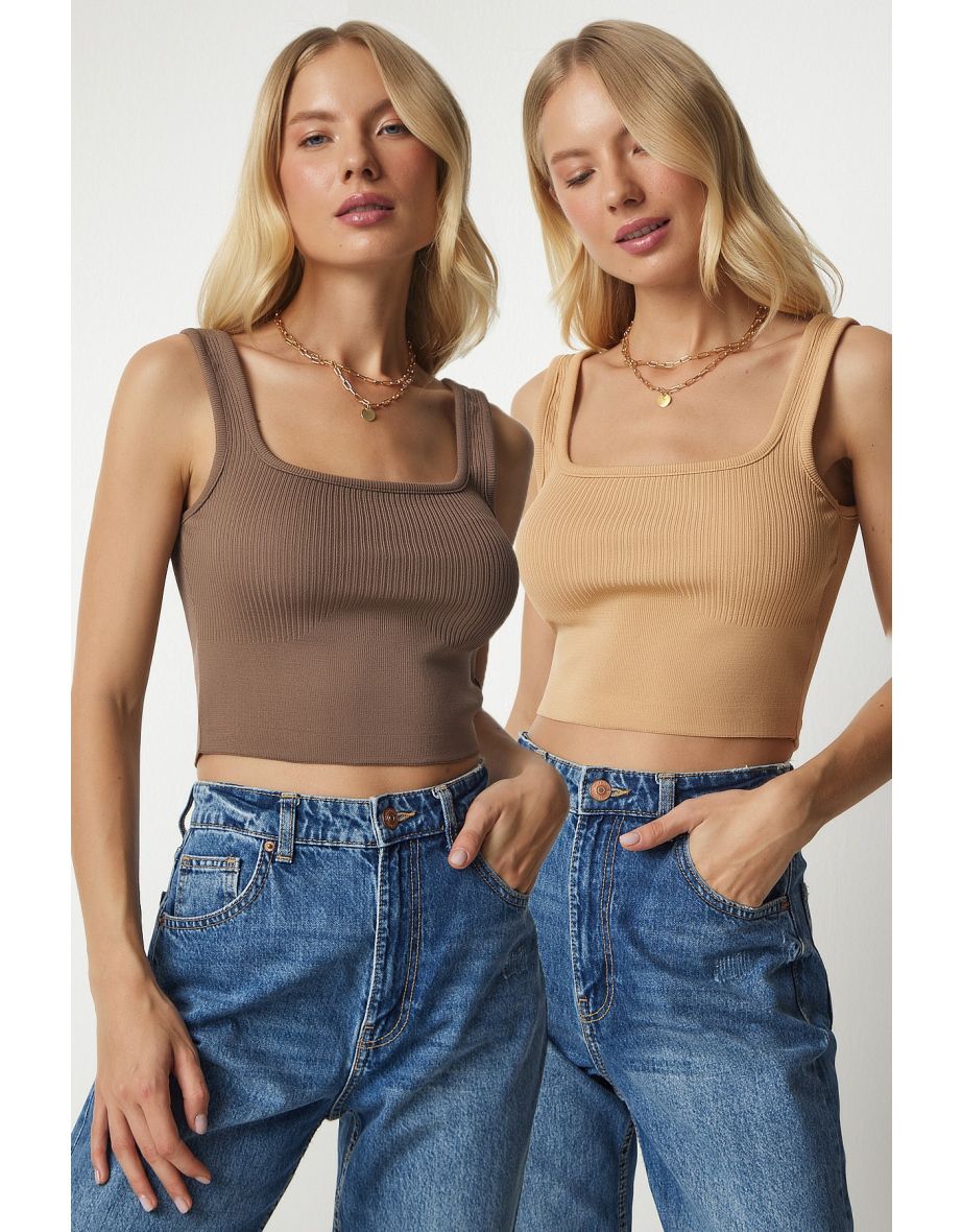 2-pieces Halter Summer Knitwear Crop Top