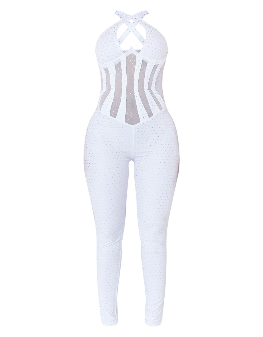 Shape White Sequin Mesh Panel Detail Underwire Jumpsuit - 3
