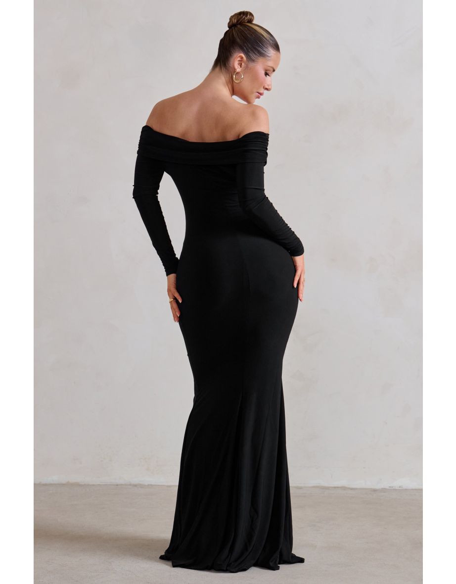 Club L London Black Off-Shoulder Bodycon Evening Wrap Dress - 3