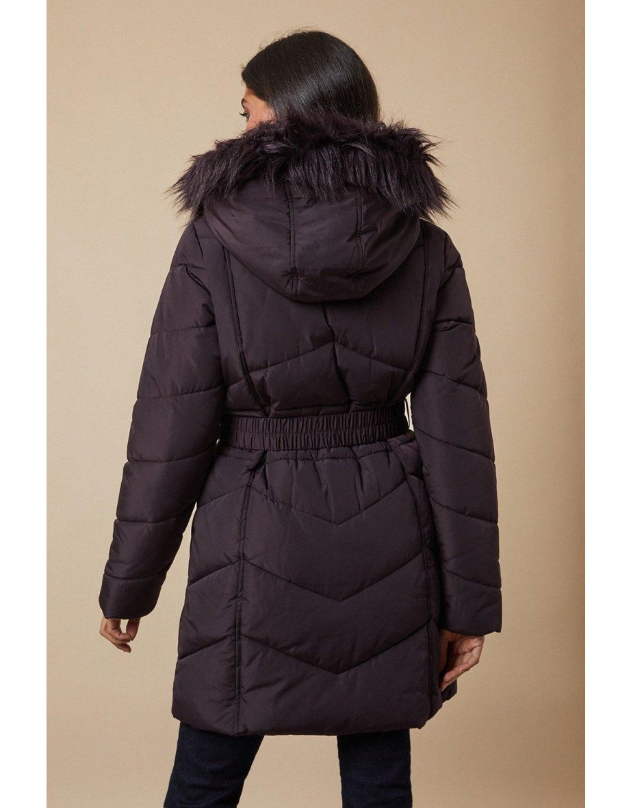 Longline Belted Fitted Padded Coat - 2