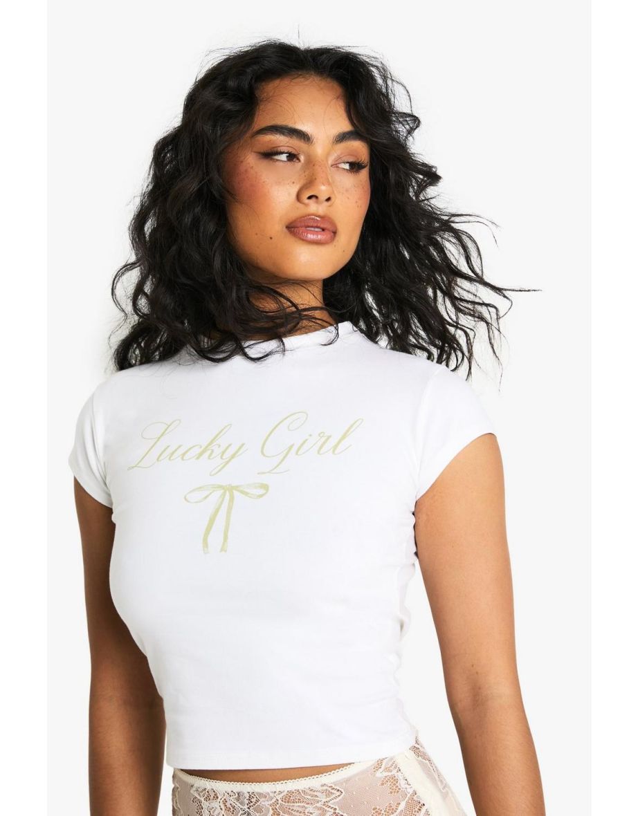 Lucky Girl Bow Print Baby T-Shirt - white