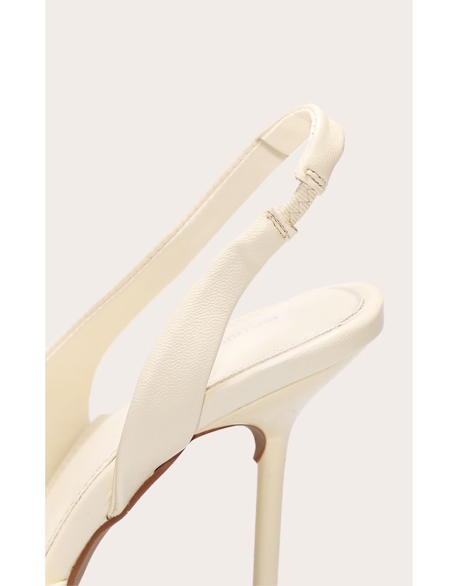 Butter Yellow Pu Point Toe Ruched Sling Back High Stiletto Heeled Courts - 4