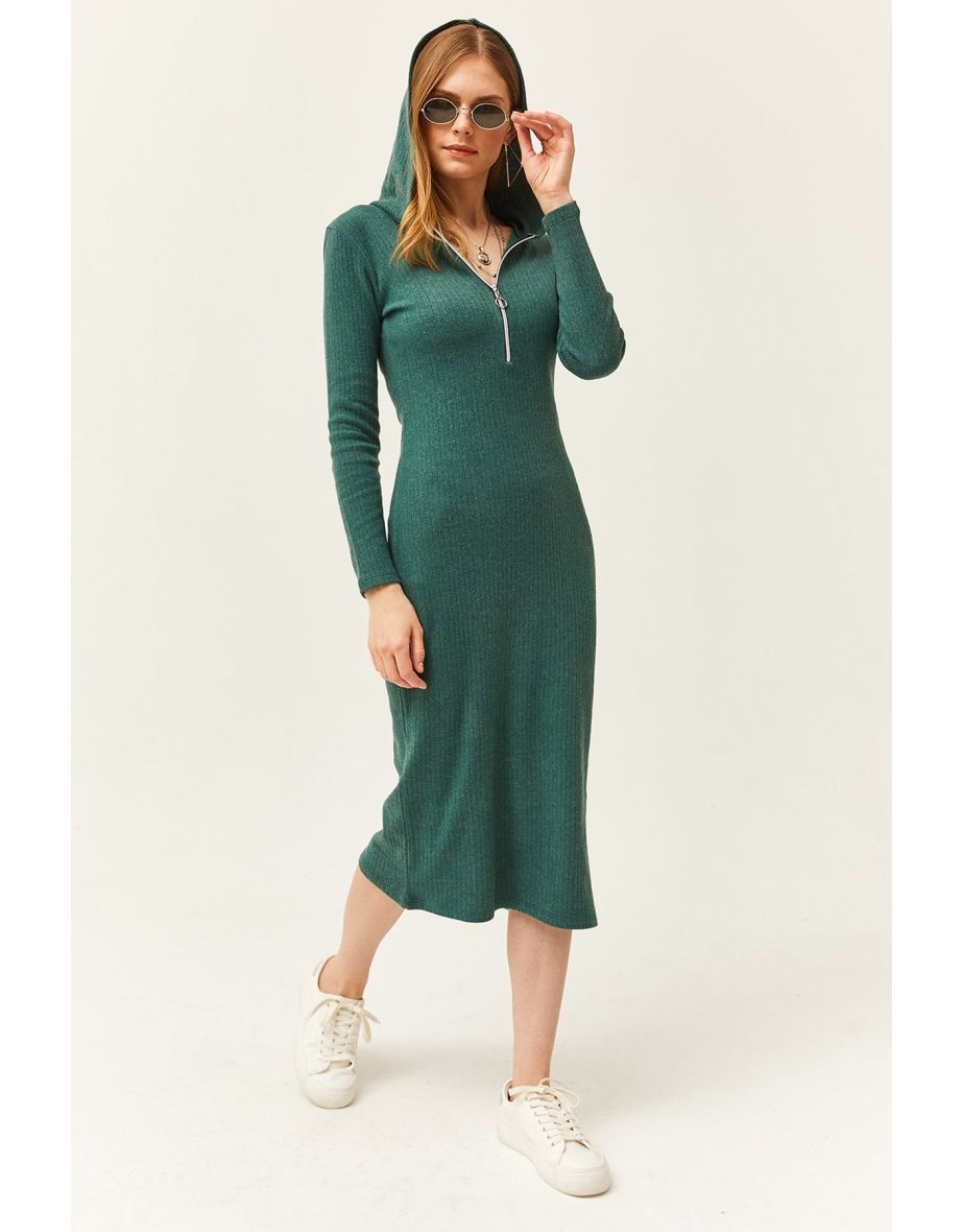Olalook Green Knitted Column Midi Jumper Dress