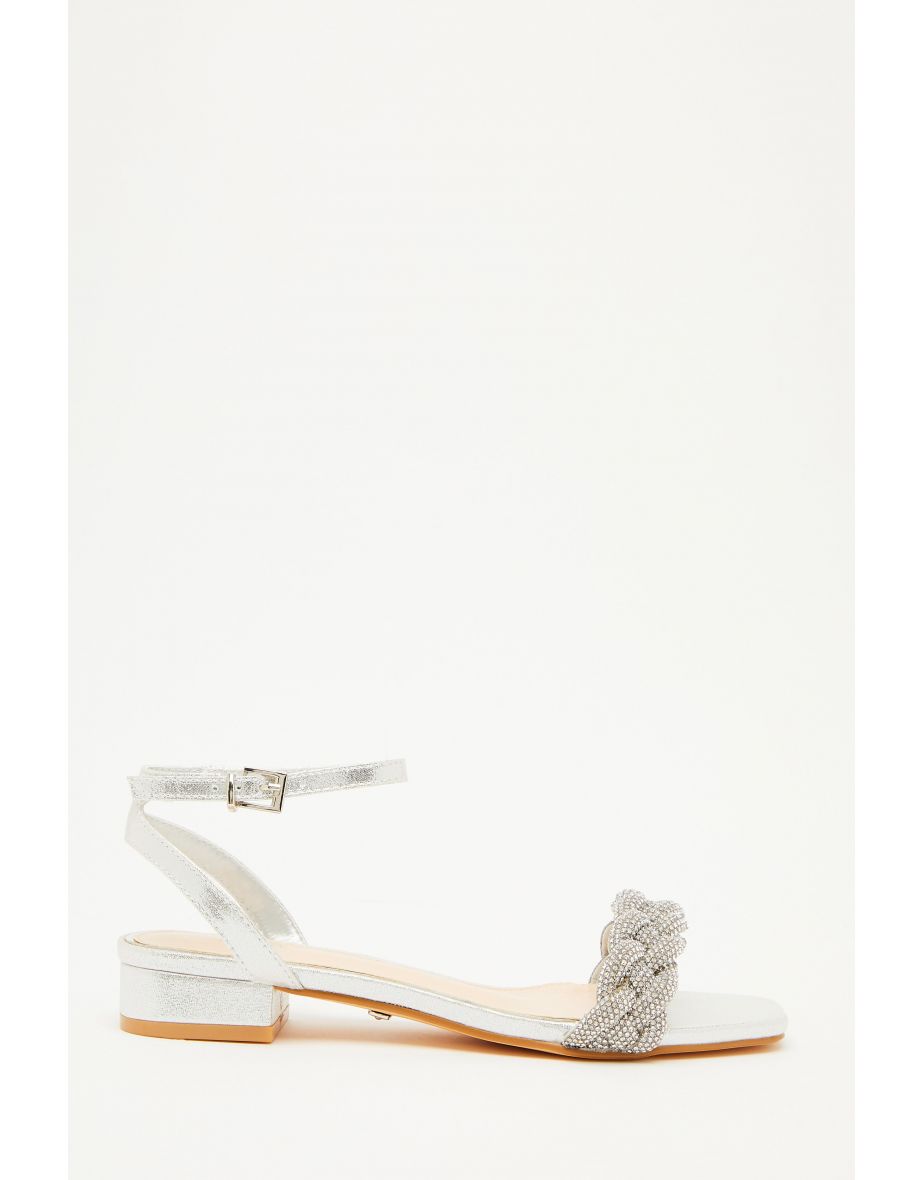 Quiz silver diamante flat on sale sandals