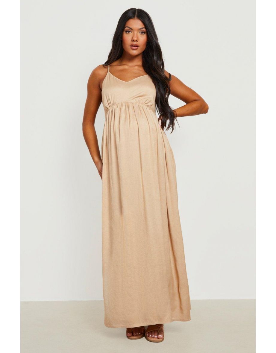 Maternity Linen Bow Back Midi Dress - stone