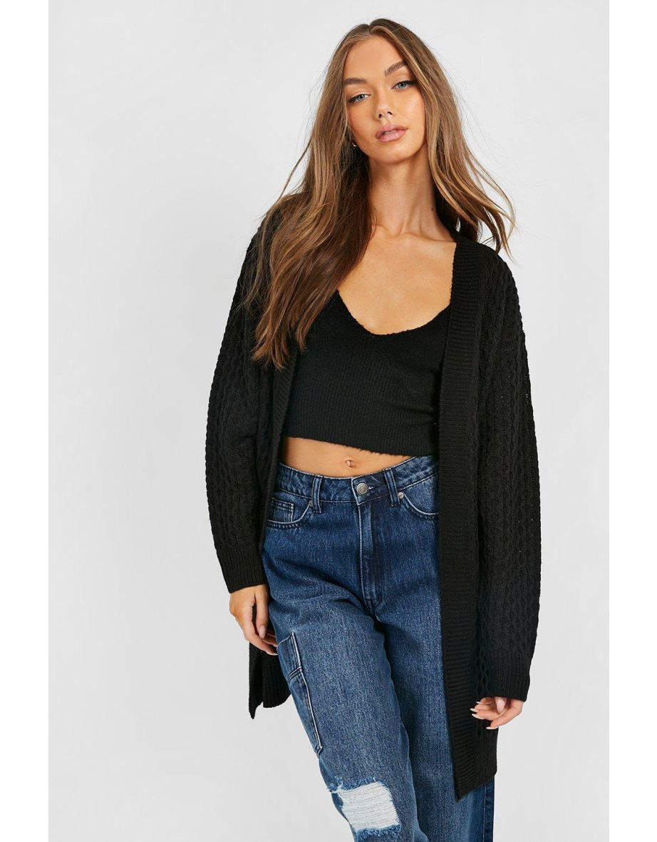 Cable Cardigan With Pockets - black