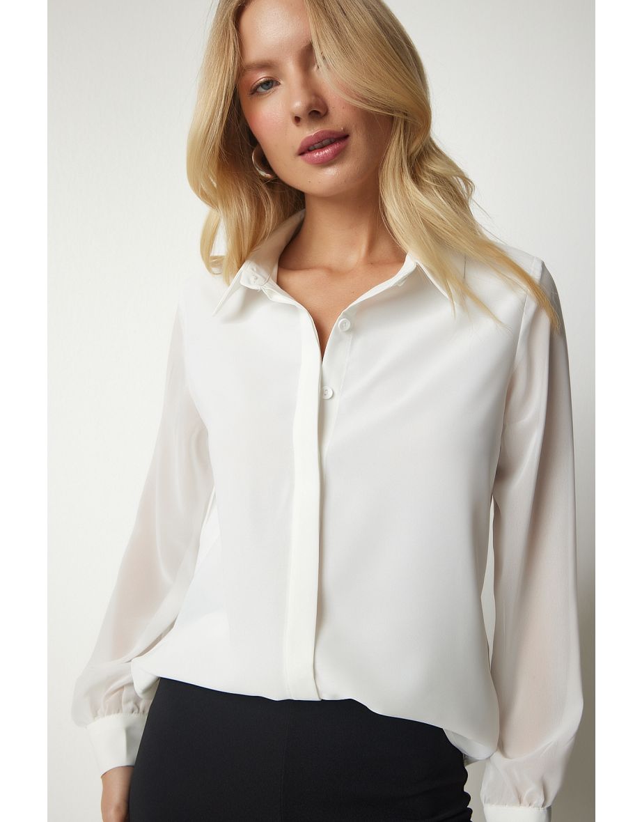 Women's Ecru Chiffon Sleeve Elegant Shirt