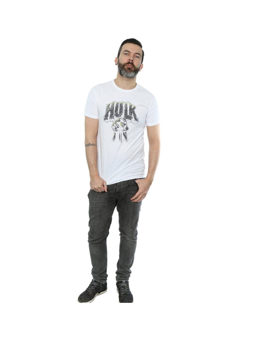 Marvel Mens Hulk Punch Logo T-Shirt - White - 3