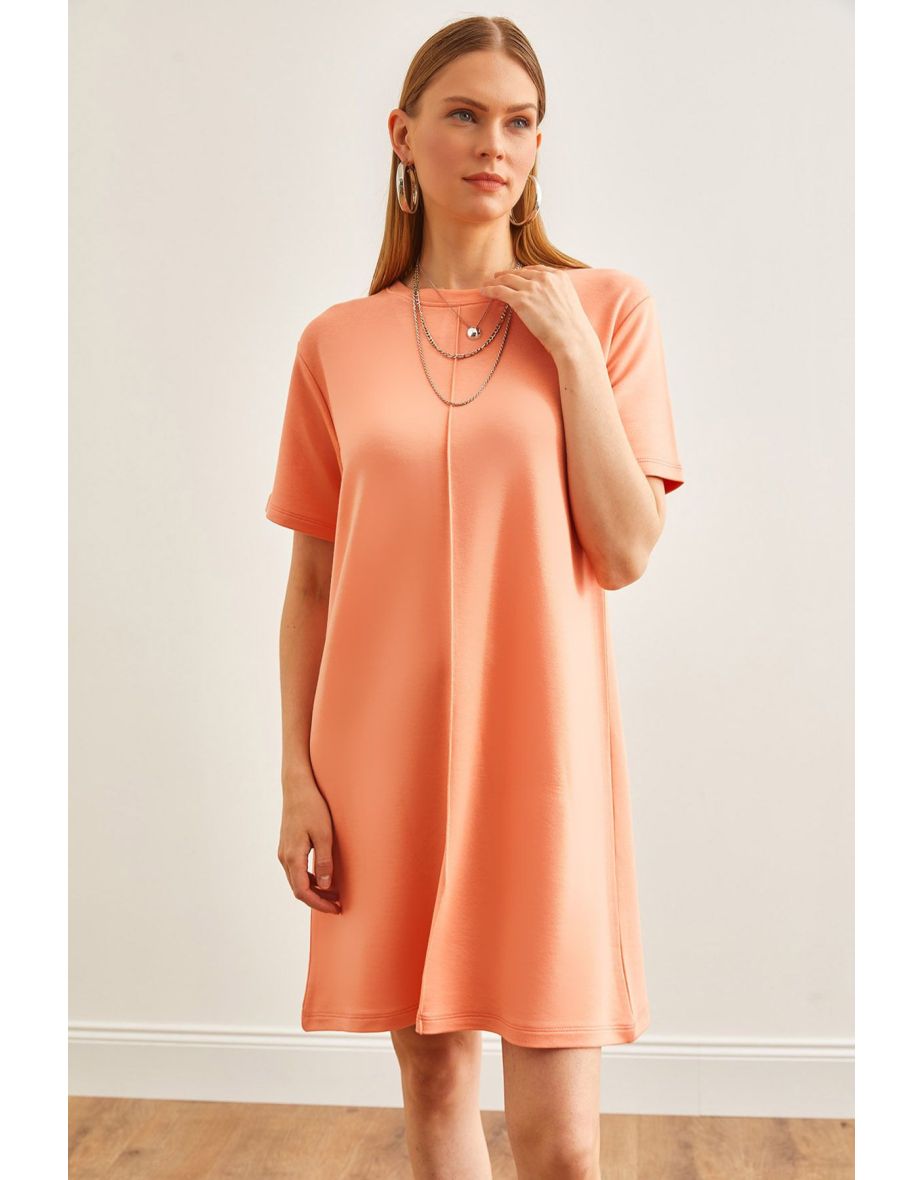 Women's Salmon Front Stitched Soft Textured Mini Dress