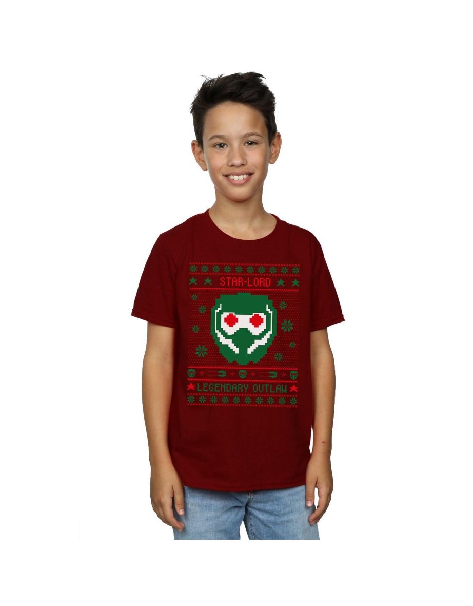 Marvel Boys Guardians Of The Galaxy Vol. 2 Star Lord Fair Isle T-Shirt - Burgundy
