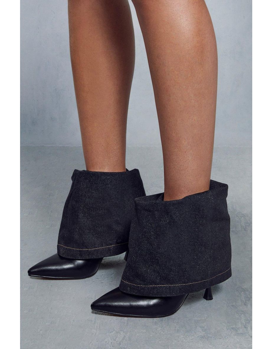 Denim Fold Over Heeled Ankle Boots