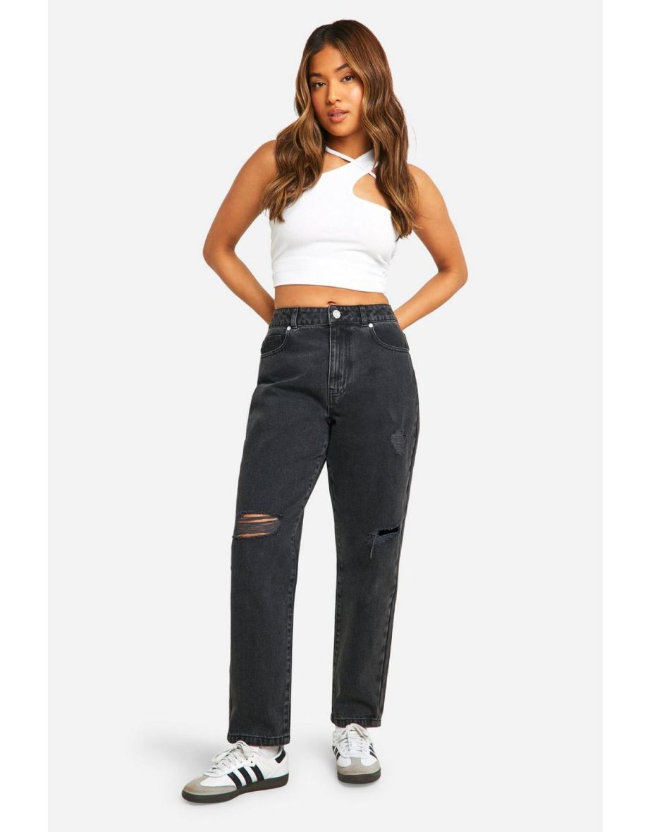 Shop Petite Basics High Waisted Ripped Mom Jeans Online in Bahrain VogaCloset