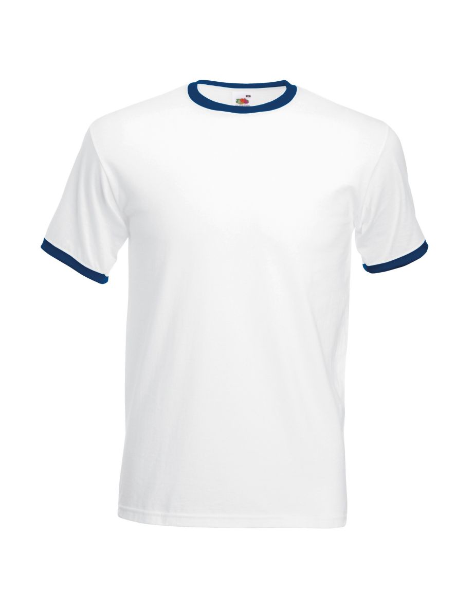 Fruit Of The Loom Mens Ringer Short Sleeve T-Shirt - White/Navy