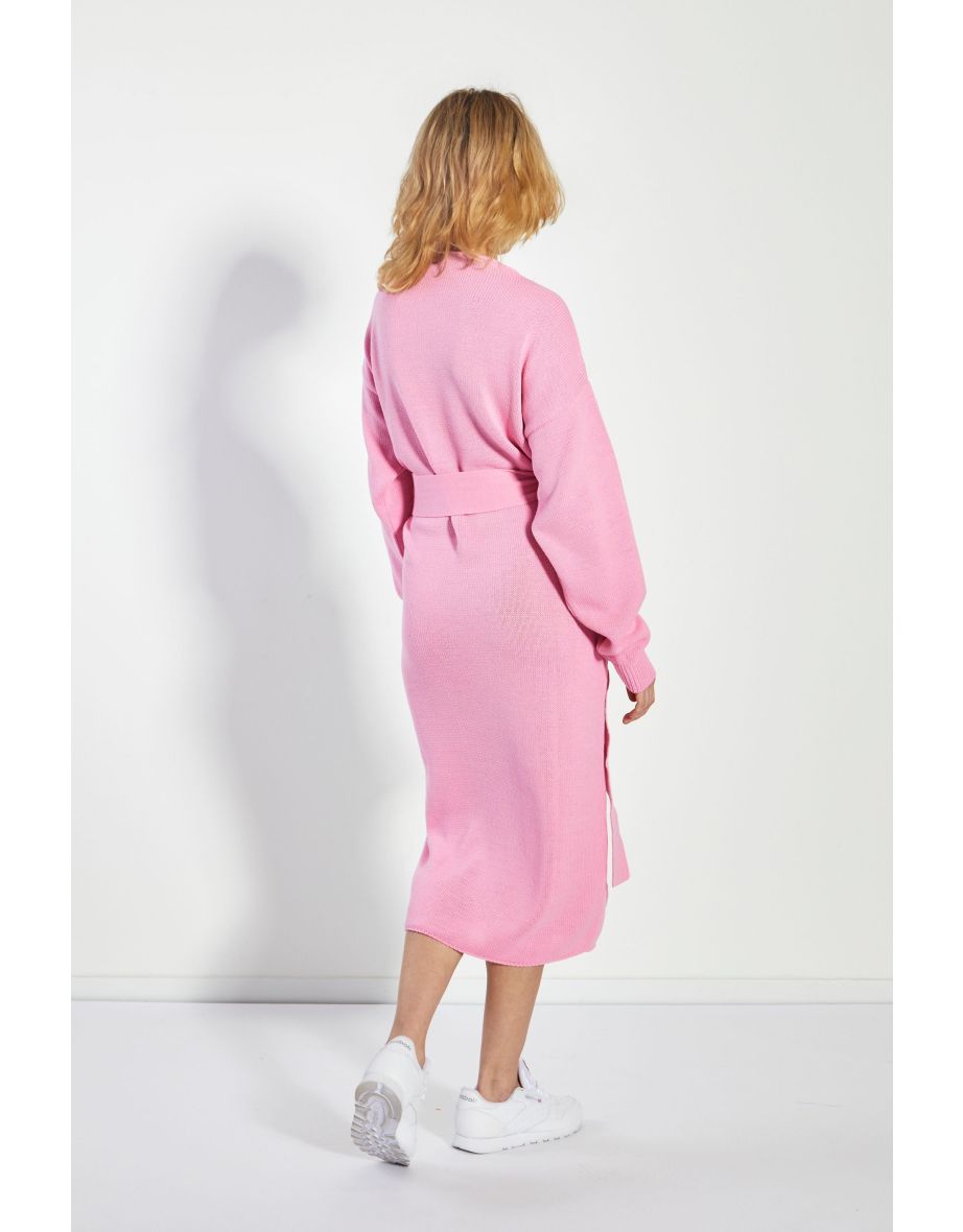 Glamorous Womens Candy Pink Tie Waist Knitted Midi Dress - 3