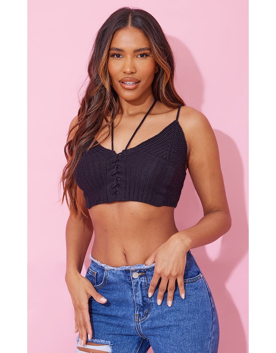 Crochet Knit Corset Top - Black