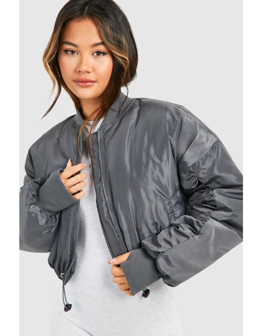 Toggle Detail Cropped Bomber Jacket - dark grey - 3