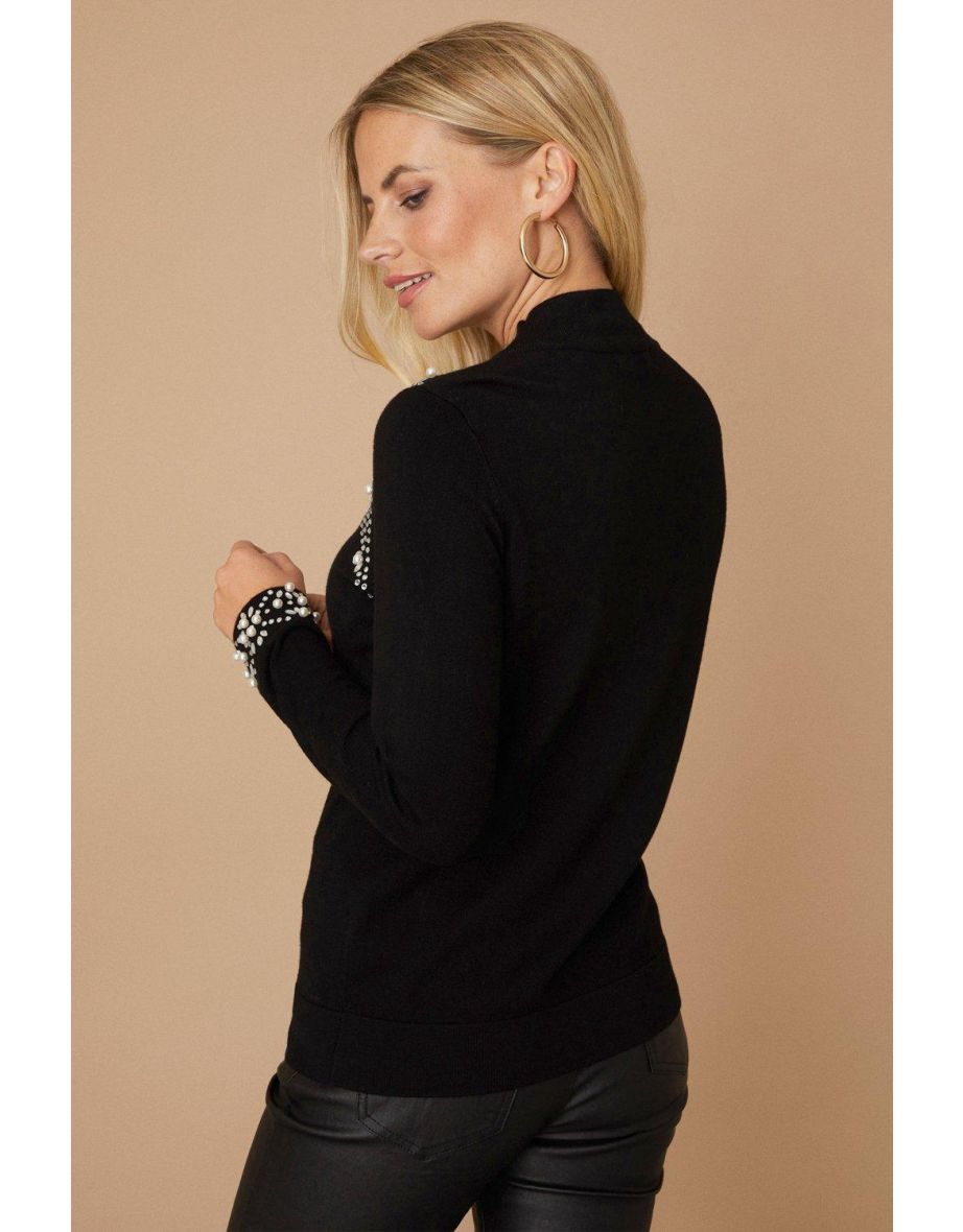 Petite Black Statement High Neck Jumper - 2