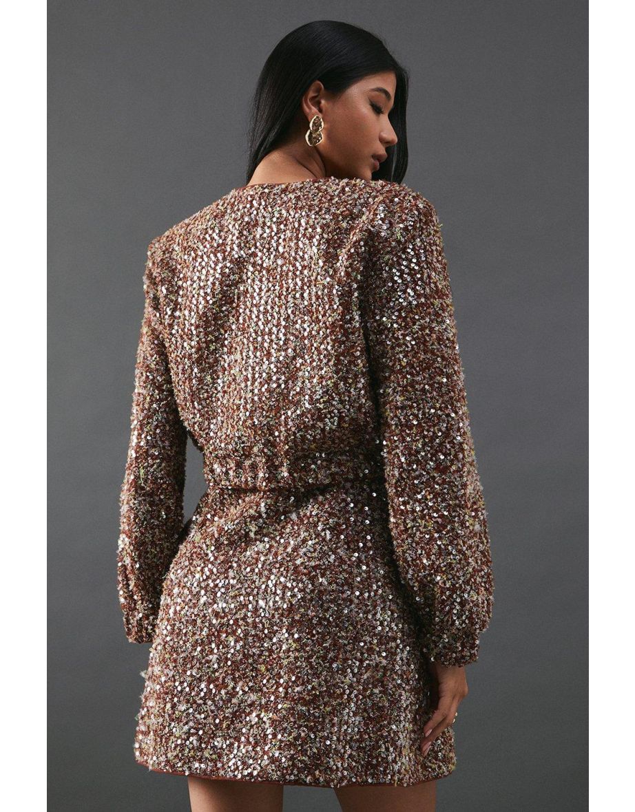 Sequin Boucle Cardigan Bomber Jacket - 3