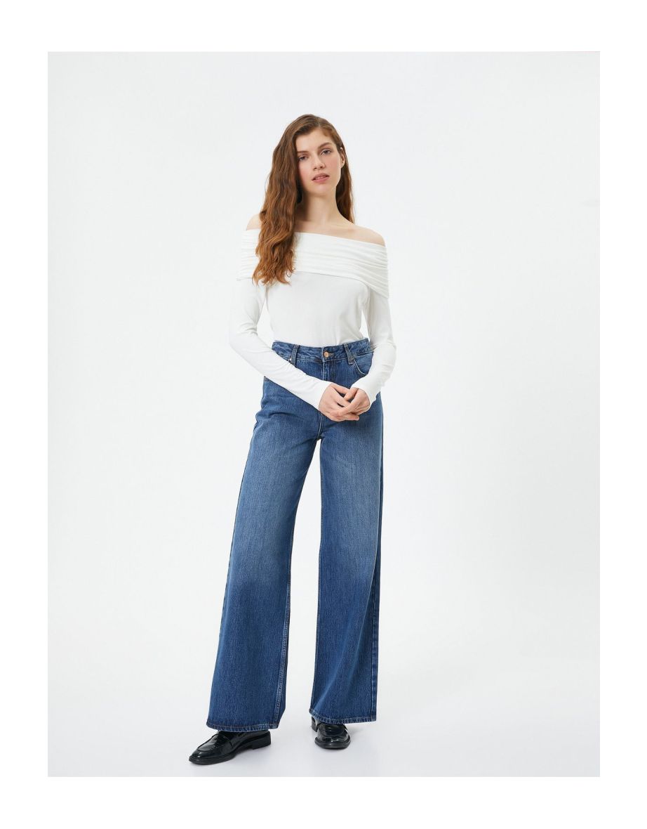 Madonna Collar Off Shoulder T-Shirt Long Sleeve Viscose Fabric Slim Fit