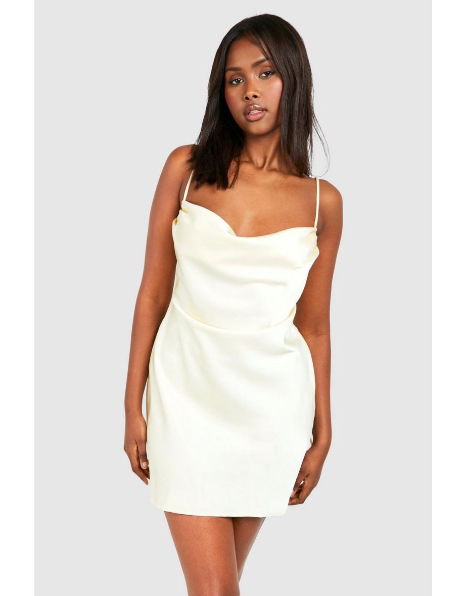 Shop Satin Cowl Mini Slip Dress lemon Online in Qatar VogaCloset