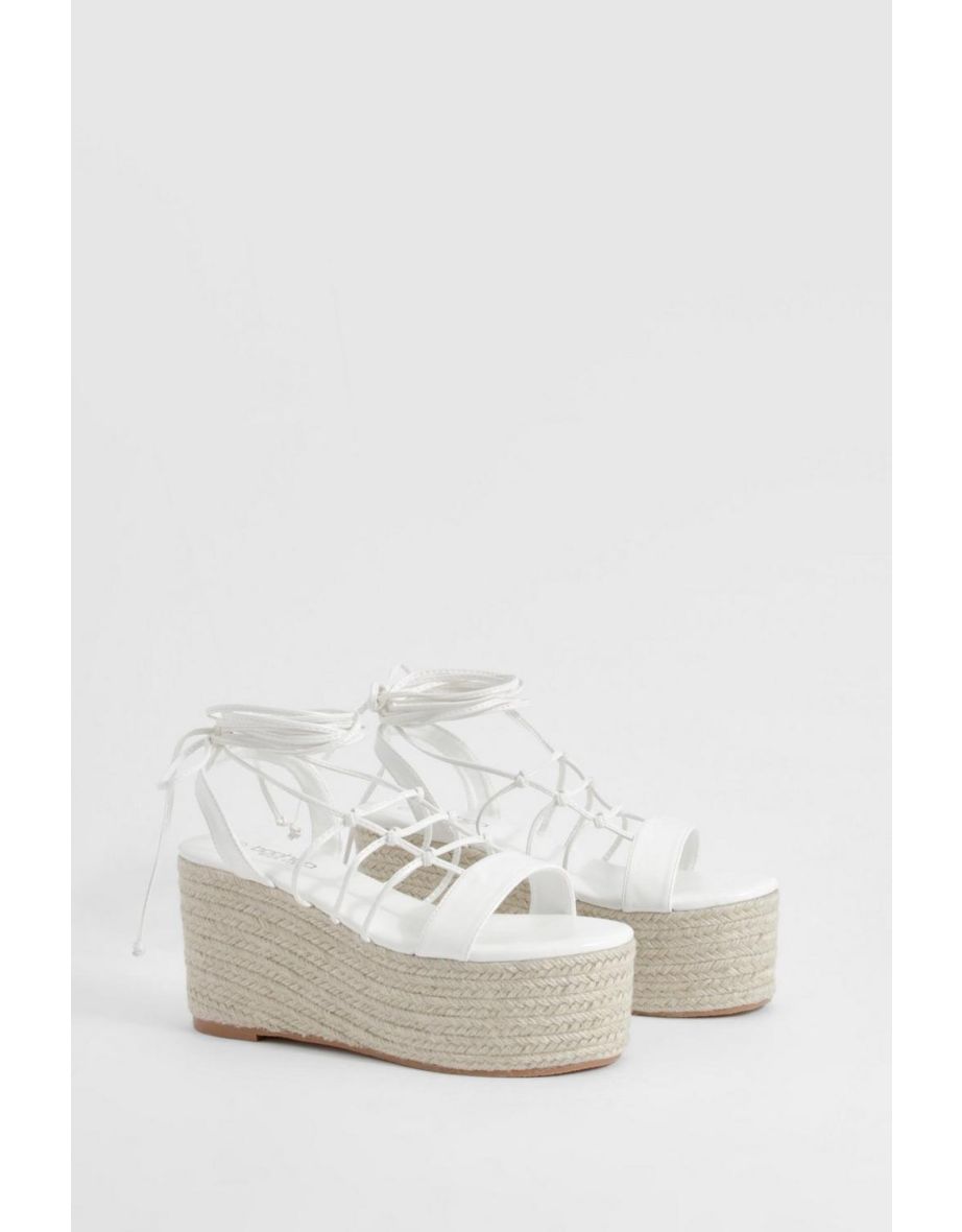 Wide Fit Strappy Caged Chunky Wedges - white