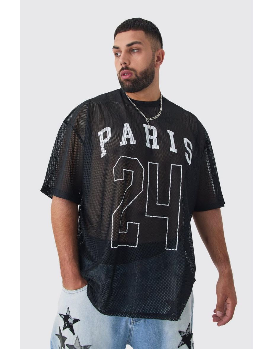 Plus Paris Printed Mesh Basketball T-shirt In Black - black