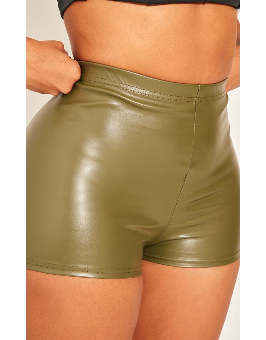 Shape Khaki Faux Leather Hot Pants - 4