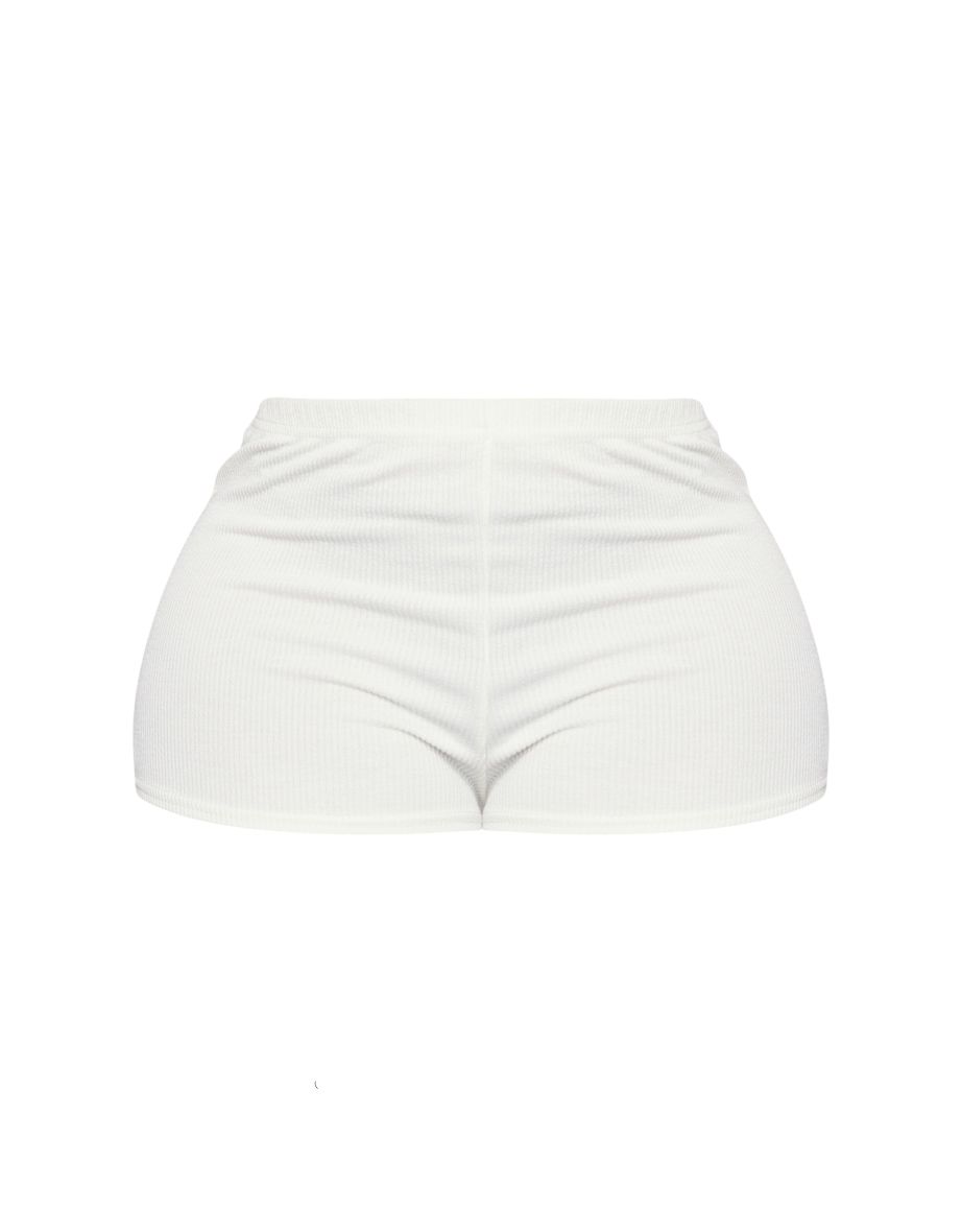 Shape Cream Crinkle Rib High Waist Hot Pants - 5