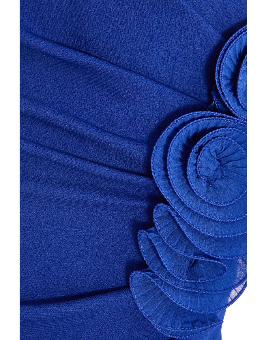Royal Blue Flower Asymmetric Dress - 5